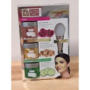Global Beauty Care 3 Pack Rose, Gold & Cucumber Mask With Mask Applicator New In
